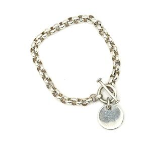 Silpada Retired B0481 Sterling Silver Rolo Link Circle Charm Toggle Bracelet